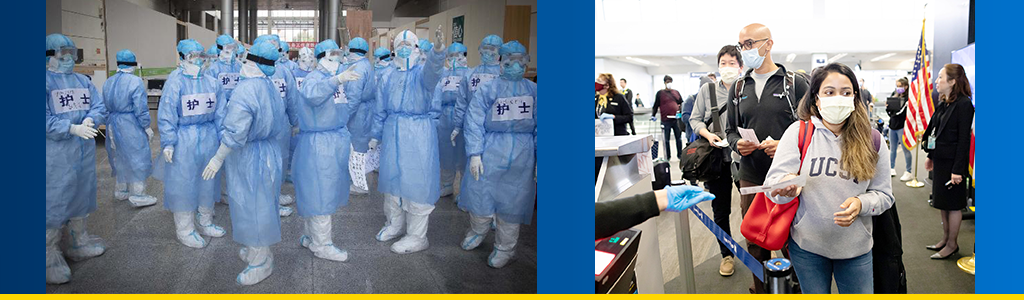 health workers in protective gear in Wuhan; doctors from the University of California, San Francisco, head to New York State to volunteer with Covid-19 patients