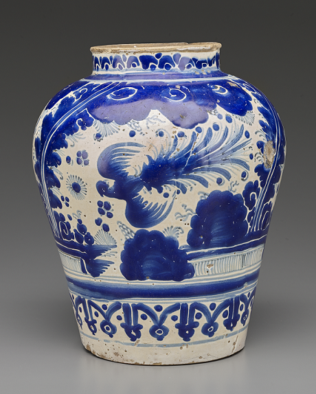 white with blue pigment Mexican ceramic jar, 18th century