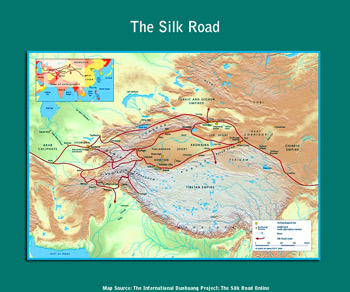 map showing route of Silk Road in Asia