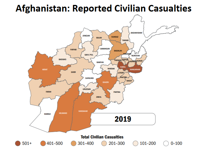 map of Afghanistan showing areas with most civilian casualties