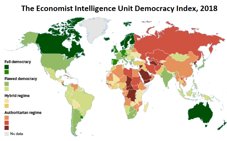 Economist Intelligence Unit Democracy Index map 2018