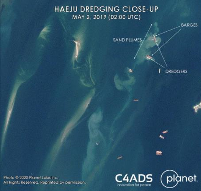 Satellite image shows ships in the waters off the coast of North Korean city of Haeju