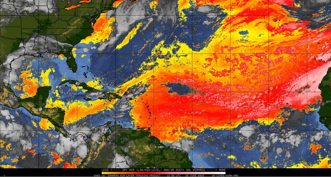 satellite image showing large dust storm approaching southern US