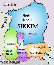 Map showing North Sikkim and disputed border area near Nepal claimed by both China and India 