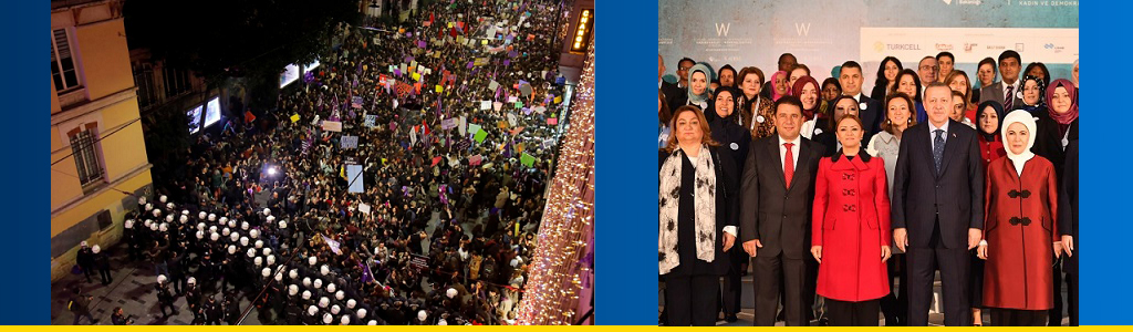 police break up International Women's Day march in Turkey; President Erdogan with women's group he supports