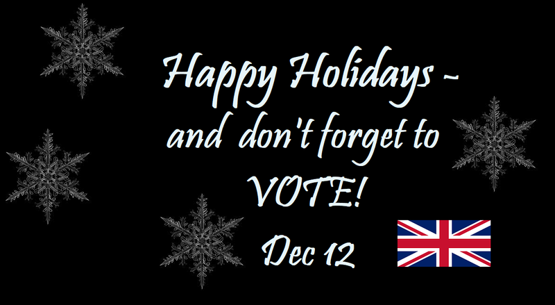 snowflakes and message &quot;Happy Holidays and Don't Forget to Vote! Dec 12