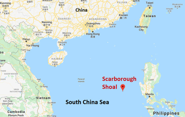 map showing location of Scarborough Shoal