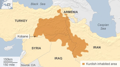 map showing where Kurds live in the Middle East - BBC 
